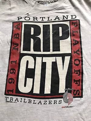 Vintage Portland Trailblazers Shirt Rip City Playoffs 1991 90s NBA • $32