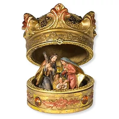 Gold-Toned Hinged Crown Nativity Scene Box 3 Inches • $29.88