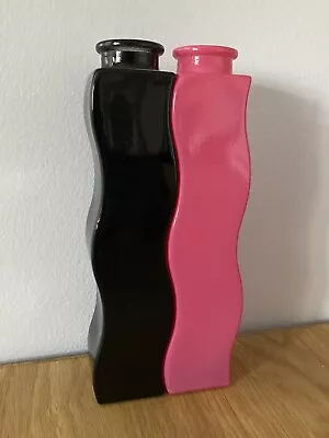 Vintage 90s IKEA Skämt Vases Set Of 2 Wavy Glass Pink & Black Great Condition • $22