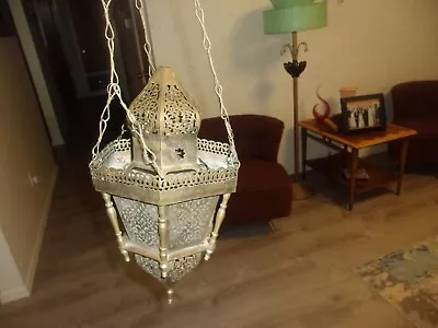 Antique Turkish Moroccan Moorish Islamic Hanging Pendant Brass Lantern Lamp? • $100