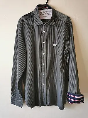 Canterbury Of New Zealand Flip Cuff Shirt Size Large Grey Pinstripe  • £10