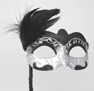 £13.95 • Buy Black And Silver Feather Masquerade Ball Carnival Party Eye Mask Hand Held Stick