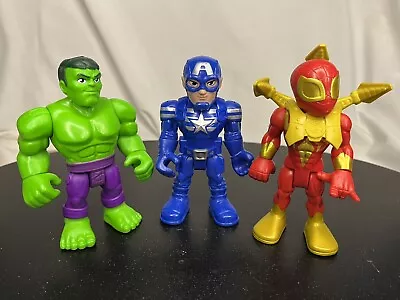 Hasbro Playskool Marvel Super Heroes Adventures Figure Lot X3 Capt America Hulk • $12