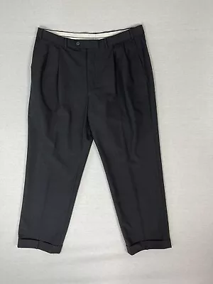 £20 • Buy True Vintage Mens Grey Pleat Front Cuffed Baggy Trousers Turn Ups W38” L29”