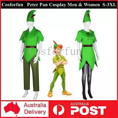 Adults Peter Pan Cosplay Costume Hat Green Outfits Uniform Dress Party Book Week • $56.59