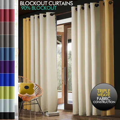2X Blockout Curtains Blackout Window Curtain Draperies Pair Eyelet Bedroom Decor • $168.99
