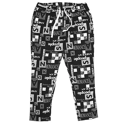 Mens Pants Joggers Black Abstract Geometric Graphic Drawstring Loose Harem XL • $34.99