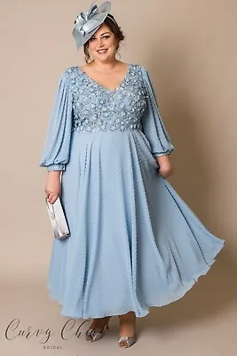 £595.95 • Buy Plus Size Mother Of The Bride Veni Infantino Light Blue Full Length Dress UK22