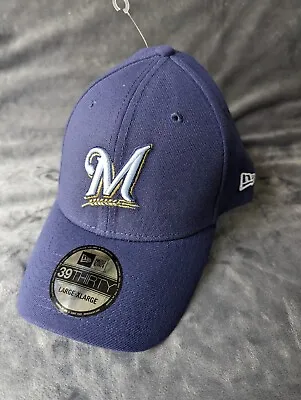 Milwaukee Brewers Hat Large / XL New Era 39THIRTY MLB Baseball Cap Blue • $19.95