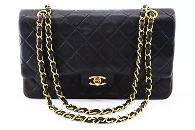 Vintage Classic Chanel Double Flap Medium Black Leather Gold Tone Hardware Bag • $5750