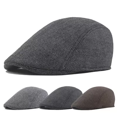 £5.30 • Buy Mens Flat Cap Gatsby Tweed Baker Boy Hat Herringbone Newsboy Peaky Blinders Hat 