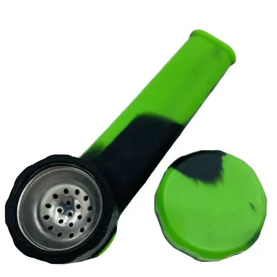 Silicone Smoking Pipe With Metal Bowl & Cap Lid | Green/Black  | USA • $7.99