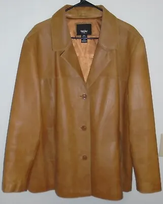 VINTAGE Mossimo Leather Jacket Womens 24W Blazer 3 Button Lined Pockets Tan • $24.95