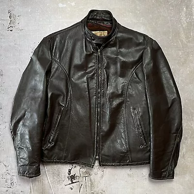 Vintage 80s Excelled Cafe Racer Leather Motorcycle Biker Jacket Made USA  46 BRN • $130