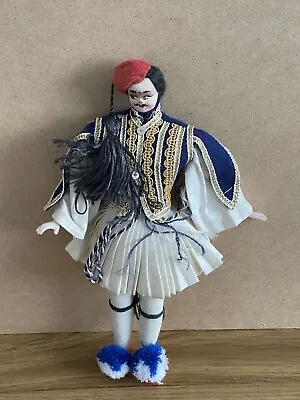 Vintage Greek Souvenir National Costume Hand Painted  Boy Doll 10 In High • £15.62