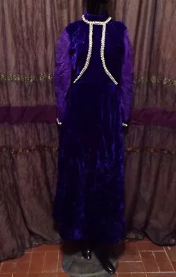 Vintage 60's Pearl Beaded Evening Cocktail Party Velvet Maxi Sheer Sleeve Dress • $24.99