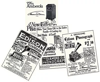 Edison Phonograph Gem Standard Amberola Diamond Disc Reproduction Print  Ads • $18