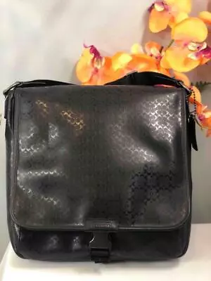 NWT COACH Heritage Signature Embossed PVC Map Messenger Bag In Black #F70765 • $179.99