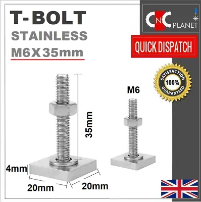 T Slot M6 X 35mm T Bolt Square Head Mitre T Slot Track Thin Head Stainless Screw • £3.69