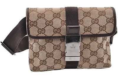 Authentic GUCCI Vintage Waist Body Bag Purse Canvas Leather 131236 Brown 8357I • $1.25