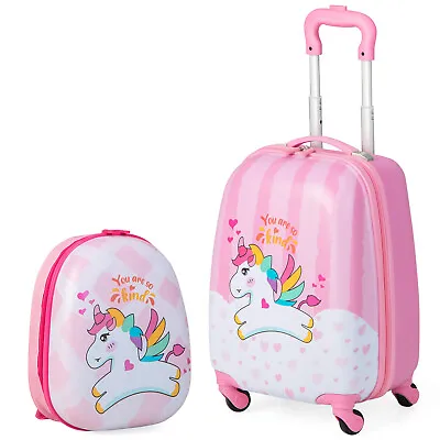 2 Pcs Kids Luggage Set Suitcase Backpack Set Hard Shell Travelling Case Unicorn • £49.95