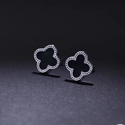 £3.39 • Buy Stunning Black Clover Earrings Stud 925 Sterling Silver Women's Jewellery Gift.