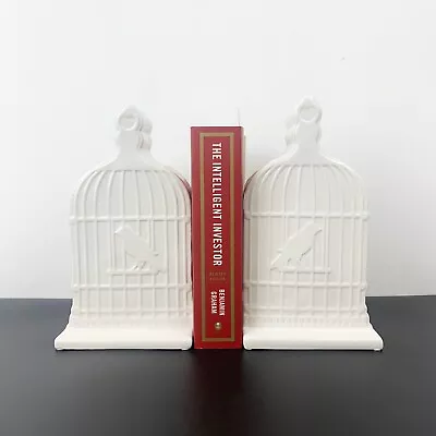 Birdcage Ceramic Bookends | Decorative Bookends | Birdcage Decor | Bird Bookend • $60