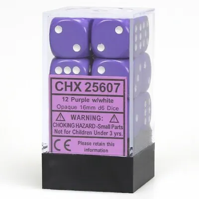 Chessex Opaque Purple With White 12 Dice Set - 6 Sided - 16mm D6 Dice Block • $3.95