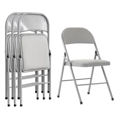 Pack Of 4 Metal Frame Folding Chair High Back Padded Seat Heavy Duty Gray • $59.99