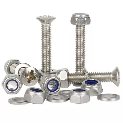 M2.5 M3 M4 M5 M6 Pozi Raised Machine Screws Nyloc Nuts Washers Stainless Steel • £5.61