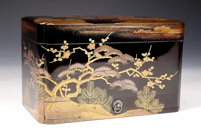 Antique Japanese Lacquer Shochikubai Maki-e Suzuribako Writing Box Meiji Period • $4500