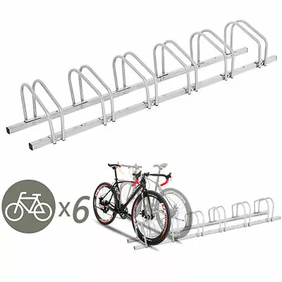 6 Bike Bicycle Stand Parking Garage Storage Organizer Cycling Rack Silver • $53.59