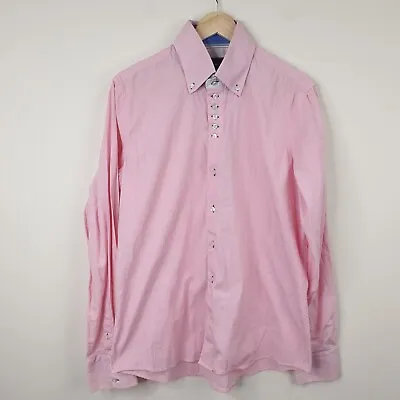 7 Camicie Shirt Mens XL Pink Pin Strip Slim Fit Long Sleeves Button Down • $12.62