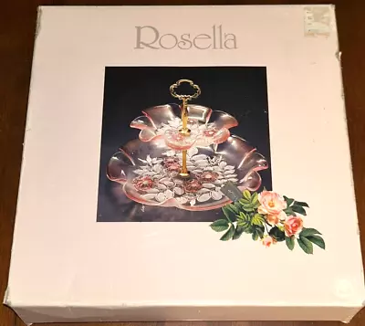 Vtg W/ Box Mikasa Rosella 2-tier Server/tray Pink Glass/flowers/ruffled Edges-ec • $48