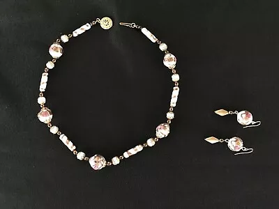 Vintage Venetian Fiorato Glass Wedding Cake Necklace And Earrings 1984 • $85