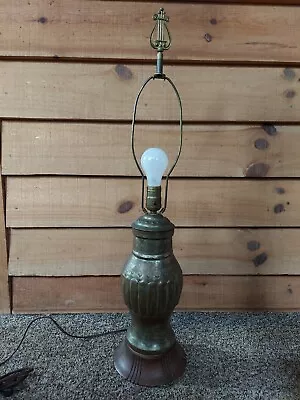 Vintage Hammered Brass/copper Asian Etched Mellon Ginger Urn Table Lamp • $50.99