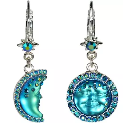 Kirks Folly Mystic Goddess Seaview Moon Asymmetric Leverback Earrings ST Blue • $42.99