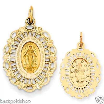 3D 1   Oval Miraculous Medal Filigree Charm Pendant Solid Real 14K Yellow Gold  • $248