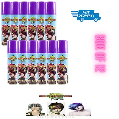 Party Success Temporary Wash Out Hair Colour Spray BOX Of 12 X 125ml PURPLE • £22.95