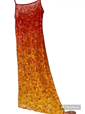 Vintage 1998 Vivienne Tam Runway Fiery Floral Sequin Semi Sheer Midi Dress Y2K • $318