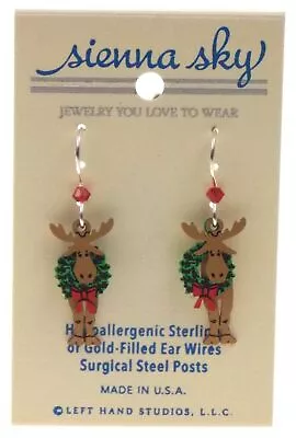 Sienna Sky Moose Wreath Earrings Hypoallergenic Sterling Silver Dangle Xmas Gift • $23.19