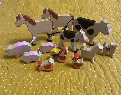 Goki Farm Animals Set Wooden Figures Horse Cow Pig Cat Dog Chicken Childrens Toy • £12.95