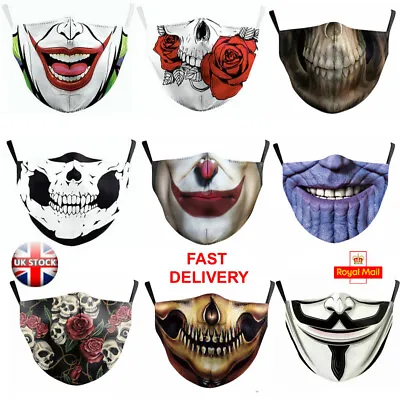 £5.95 • Buy Mouth Face Mask Washable Adult Reusable UK STOCK Joker Skull