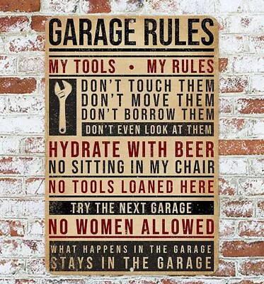 Garage Rules Sign Metal Aluminum 8 X12  • $12.75