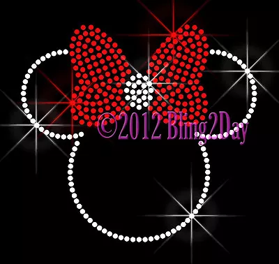 RED Bow - Minnie Mouse 5.5  X 5  Rhinestone Iron On Transfer Hot Fix Bling  • $5.49