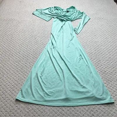 Va Va Voom Maxi Dress Womens Small White Light Teal Blue Long Sleeve Polyester • $24.99