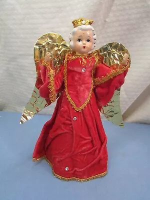 Antique Victorian Angel Christmas Tree Topper Red Gold 9  • $11.99