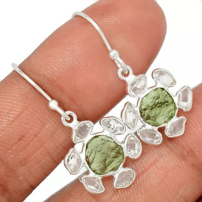 Natural Genuine Czech Moldavite & H.D. 925 Silver Earrings SY6 CE28623 • $16.99