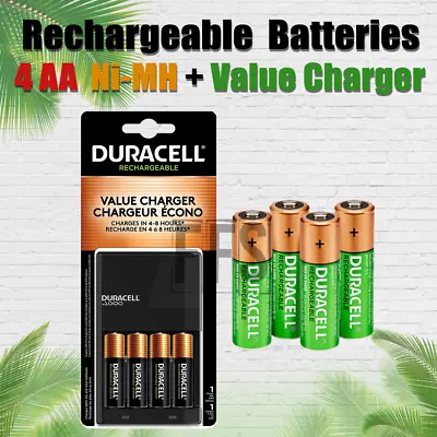 Duracell Rechargeable Batteries 4 AA + Value Charger NiMH ION SPEED 1000 Fast 🔋 • $30.85