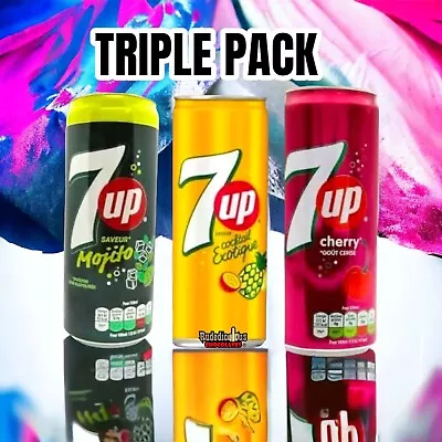 3 × 33CL  7up 1 X Mojito 1 × Exotic 1 × Cherry Cans IMPORTED  Soft Drink • £4.99